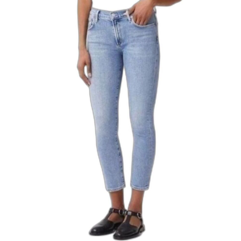 AGOLDE Women's Light Blue Denim Toni Mid-Rise Slim-Straight Crop Jeans Size 28